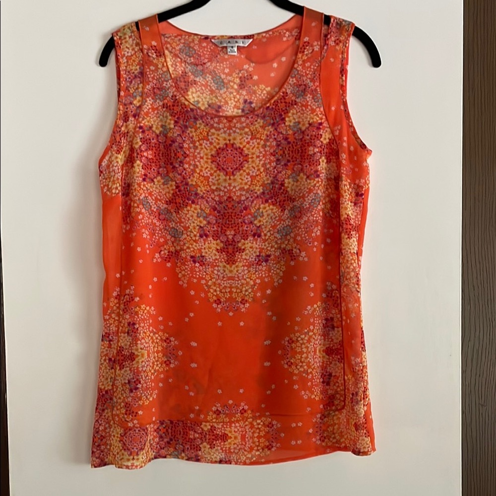 CAbi Orange Sleeveless Tank Top with Medallion Print
